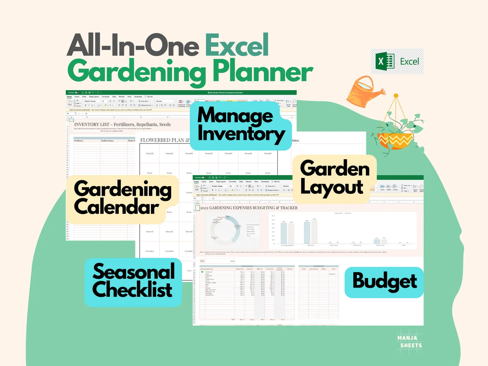Garden Planner & Journal – Printable & Digital Plant Tracker + Calendar & Excel Template