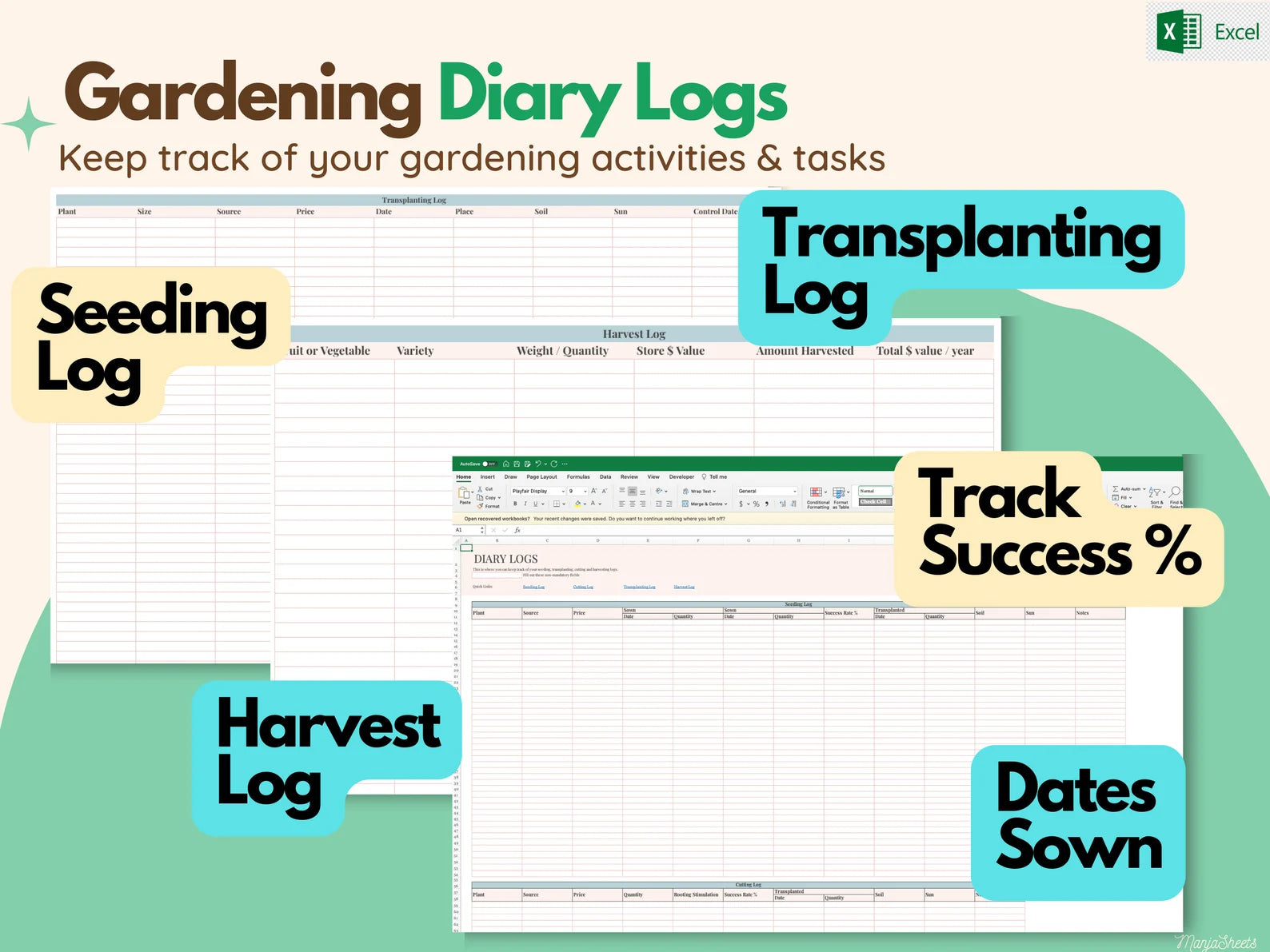 Garden Planner & Journal – Printable & Digital Plant Tracker + Calendar & Excel Template