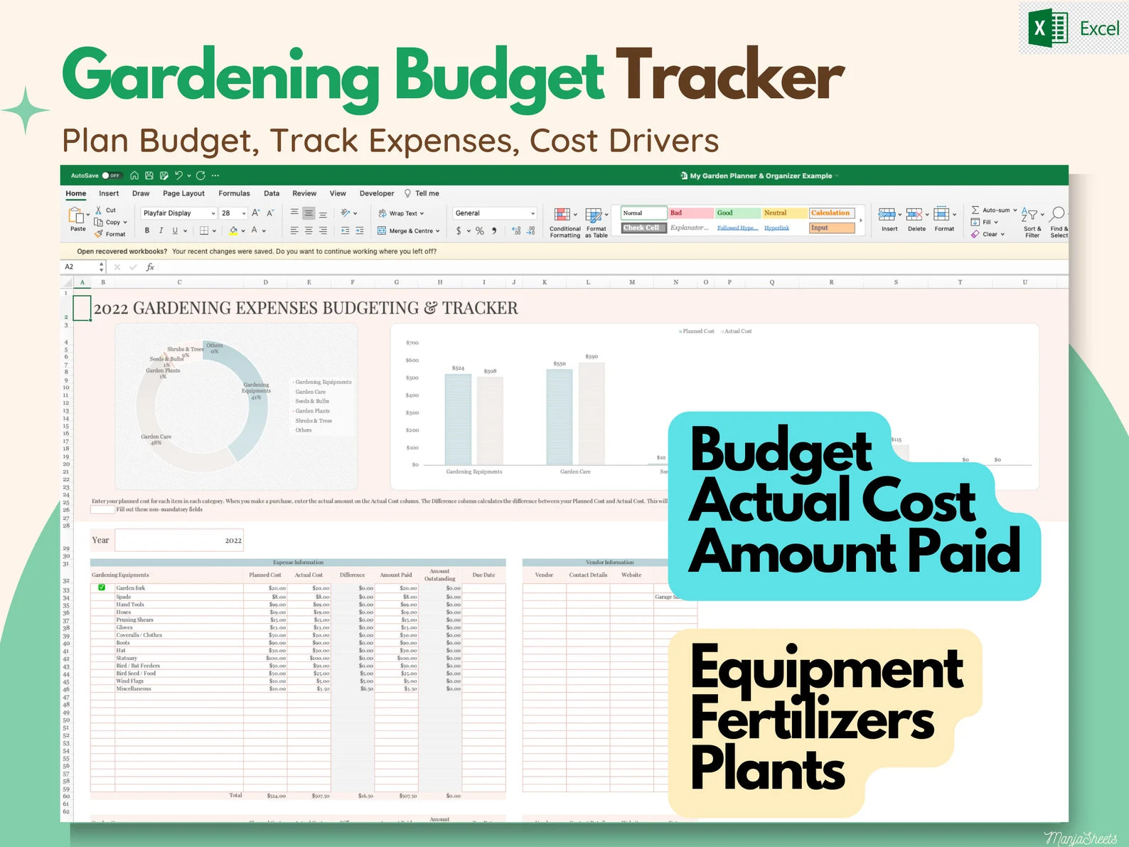 Garden Planner & Journal – Printable & Digital Plant Tracker + Calendar & Excel Template