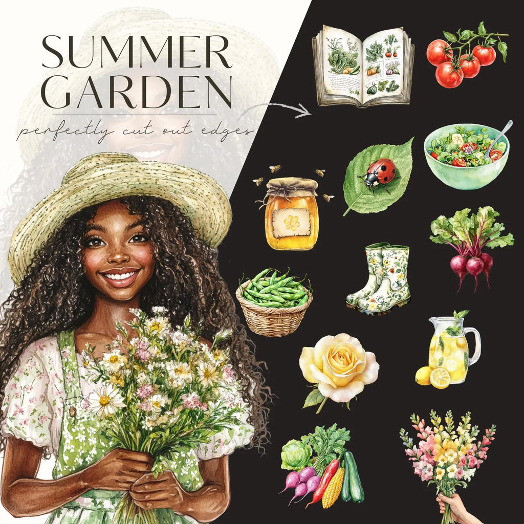 Watercolor Summer Garden Clipart – Cottagecore Vegetables & Floral PNGs