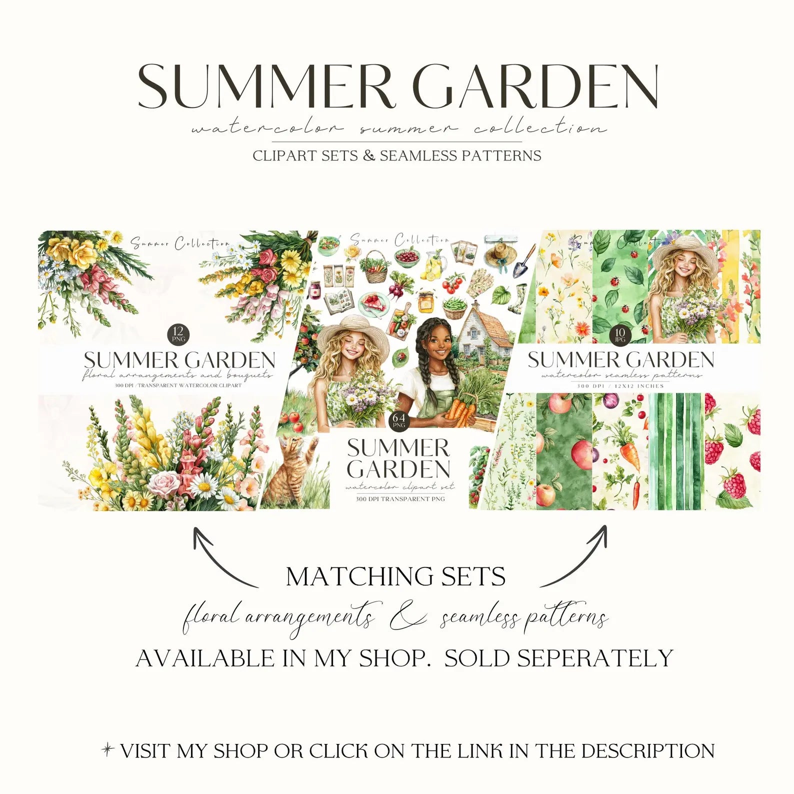 Watercolor Summer Garden Clipart – Cottagecore Vegetables & Floral PNGs