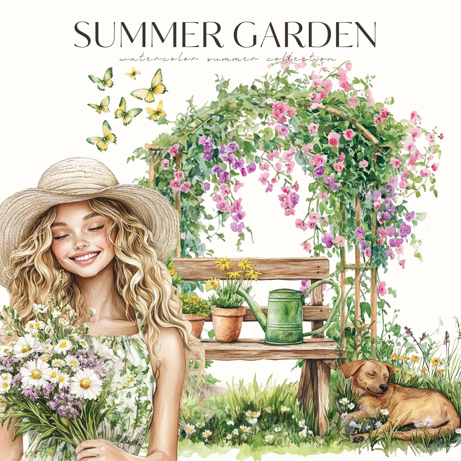 Watercolor Summer Garden Clipart – Cottagecore Vegetables & Floral PNGs